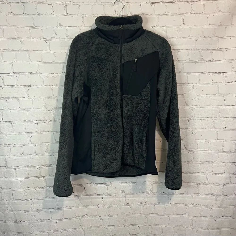 Columbia Women's Black Zip Up Fur Fuzzy  Sherpa Jacket Size XL High Collar